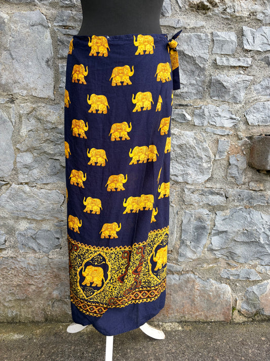 90s navy elephants wrap skirt uk 8-12