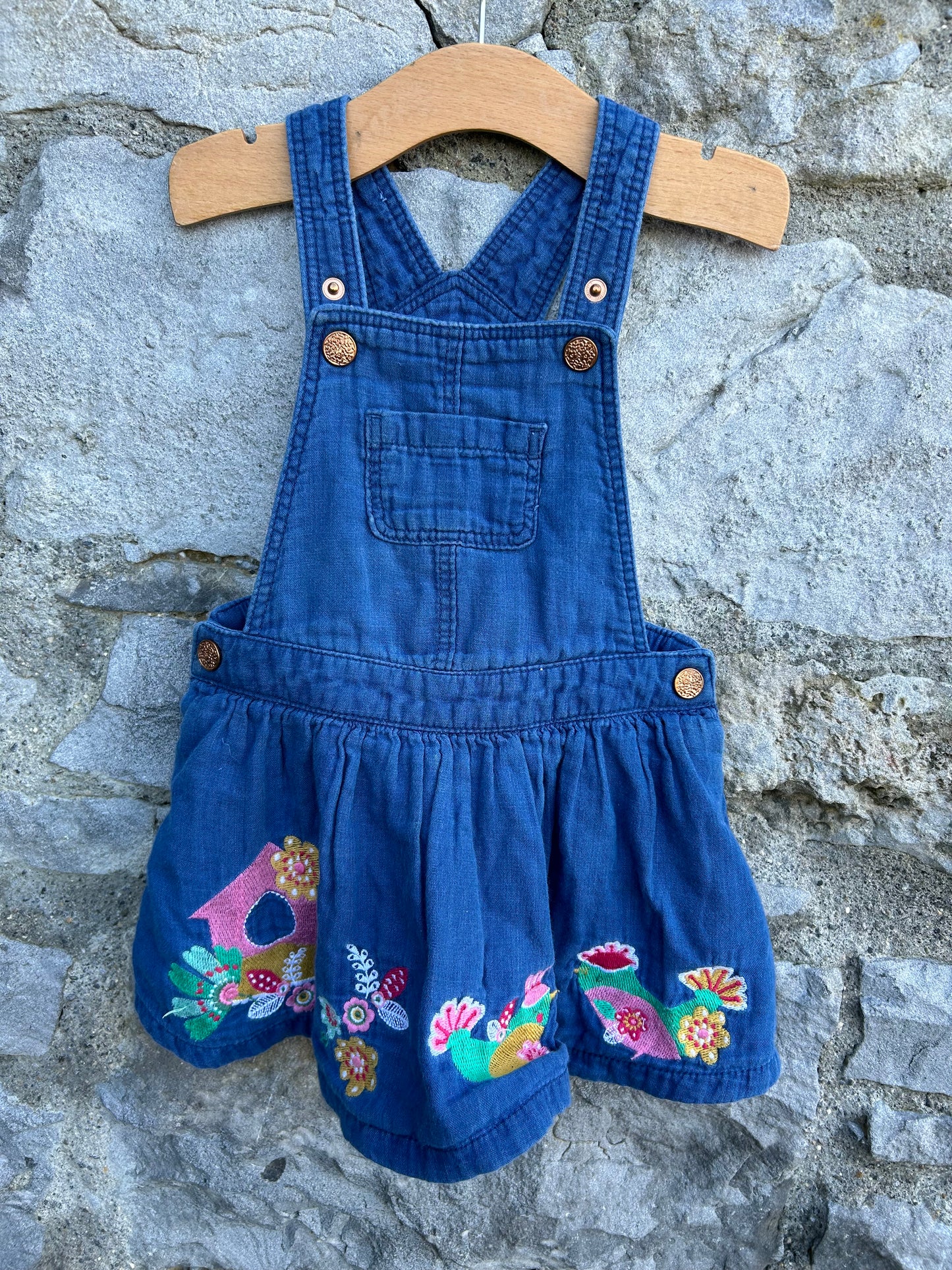 Embroidered Birds denim pinafore  12-18m (80-86cm)