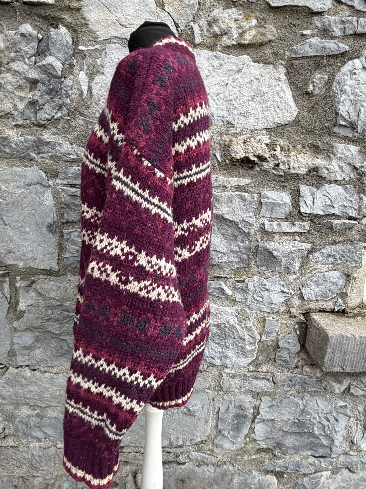 Maroon geometric woolly jumper Large