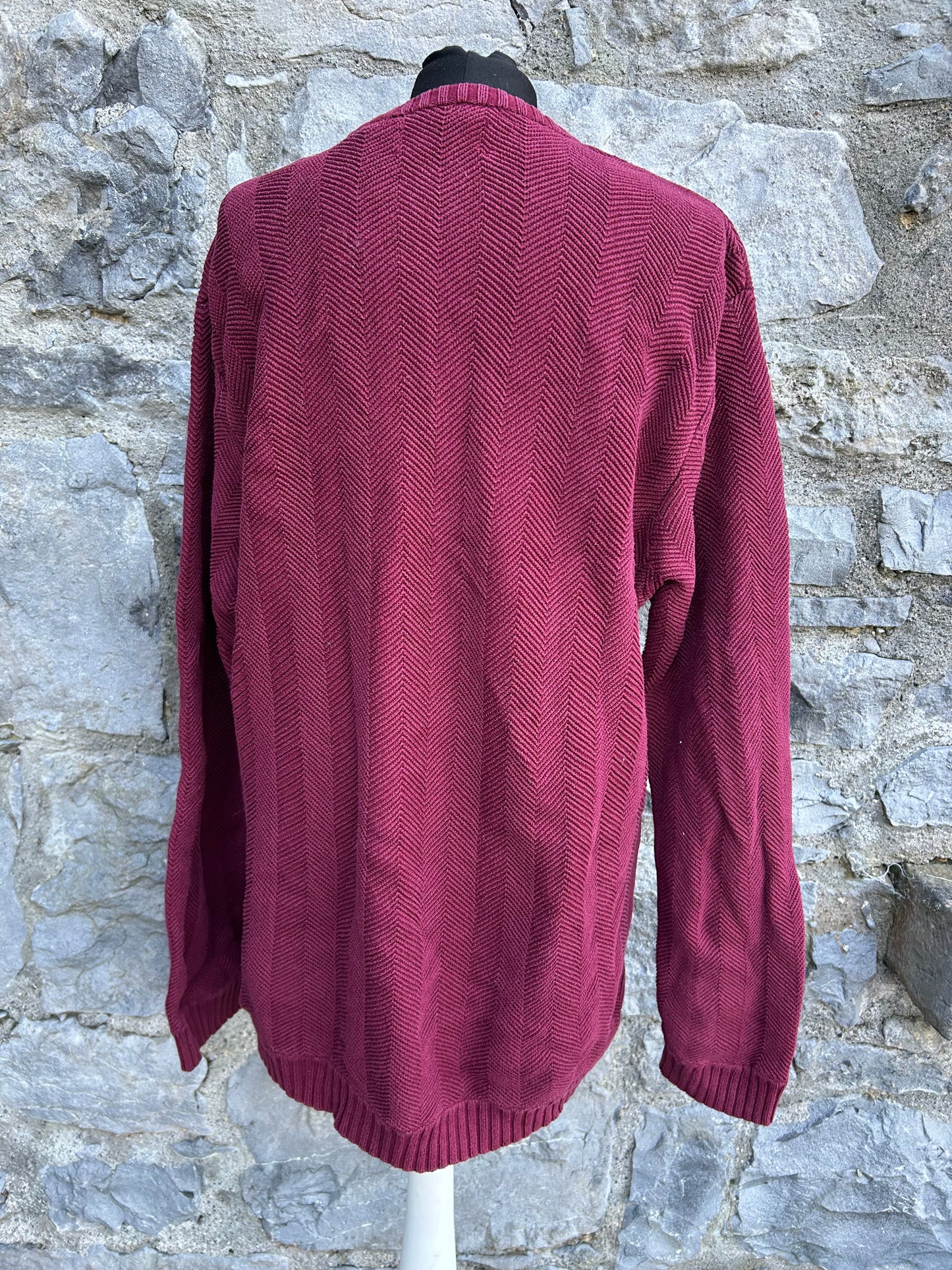 90s knit raspberry red chunky sweater Large