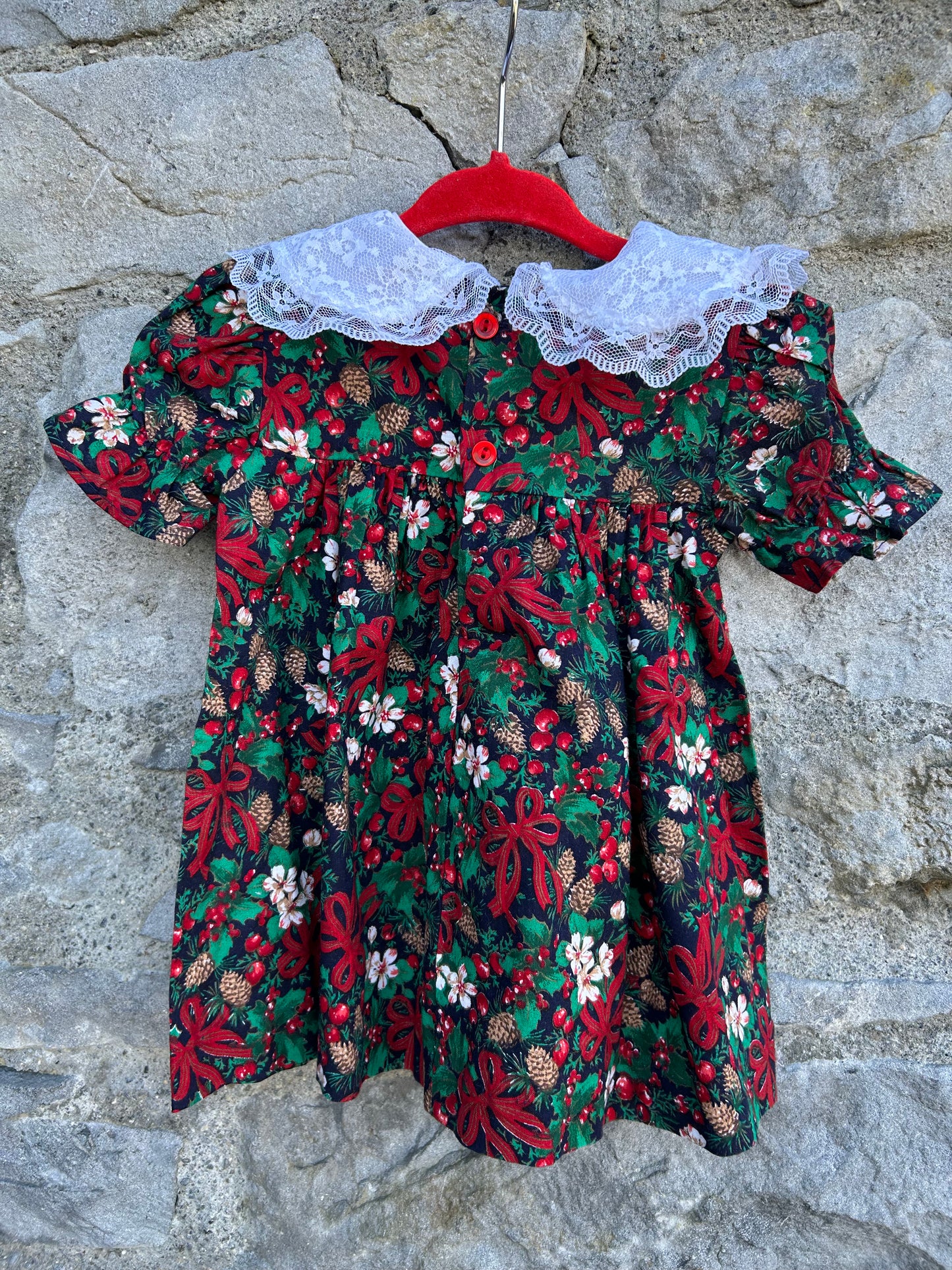80s Christmas print dress  9-12m (74-80cm)