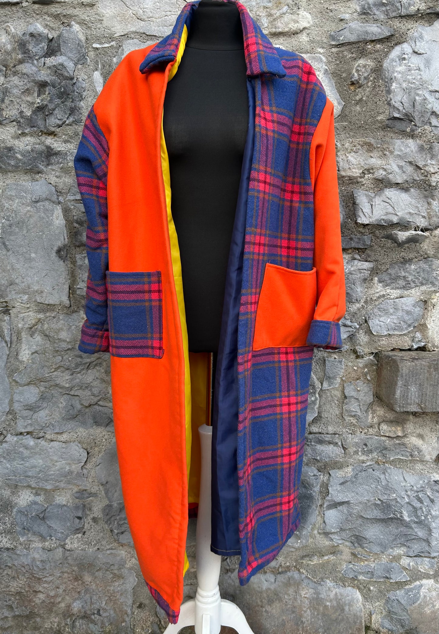 Orange&blue check long coat uk 12-14