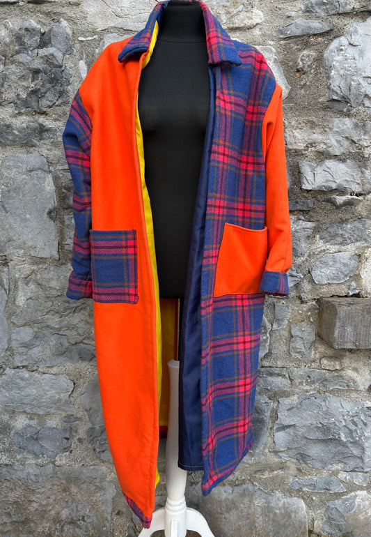 Orange&blue check long coat uk 12-14