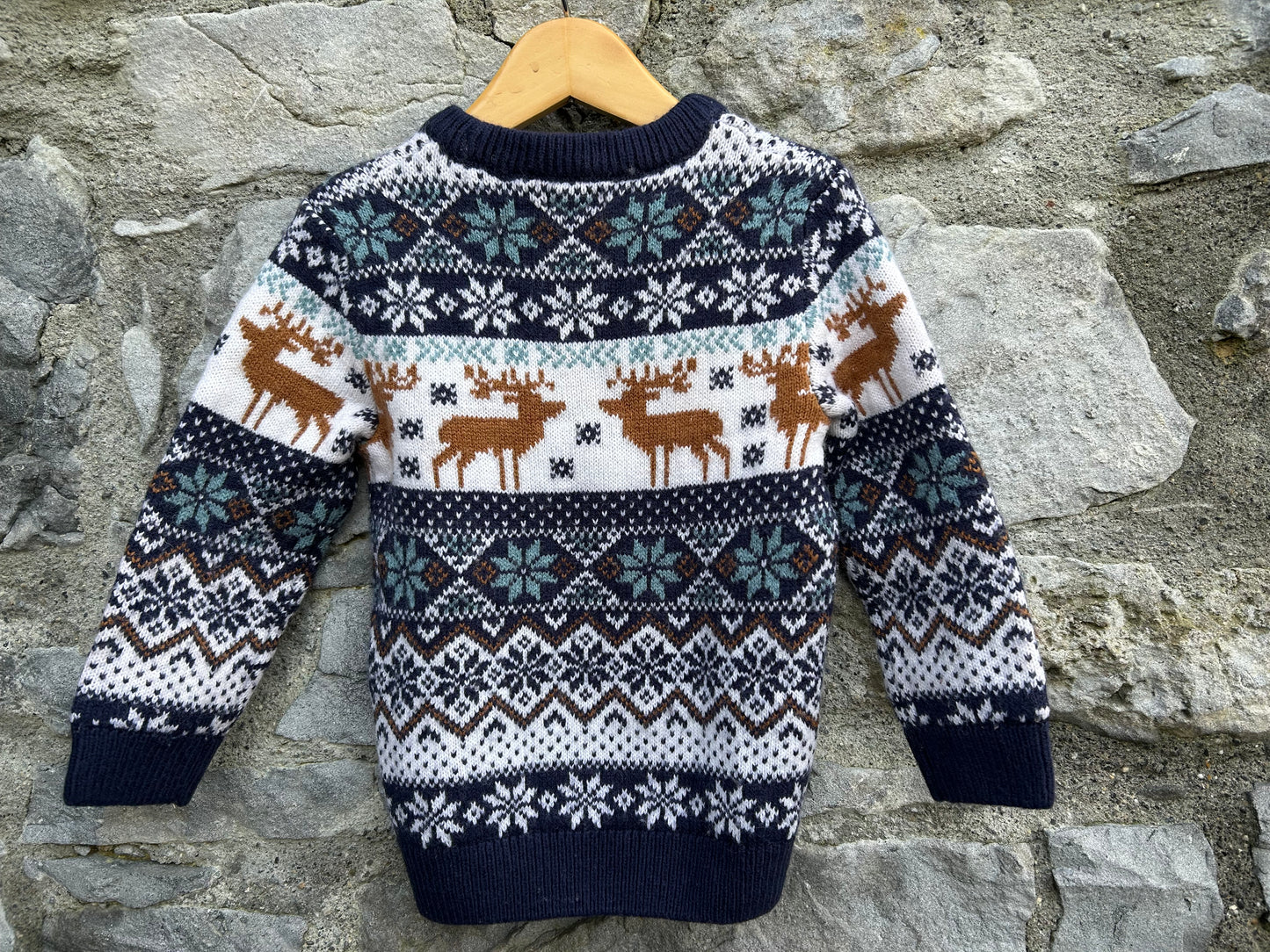 Navy Fair Isle reindeer Jumper  2-3y (92-98cm)