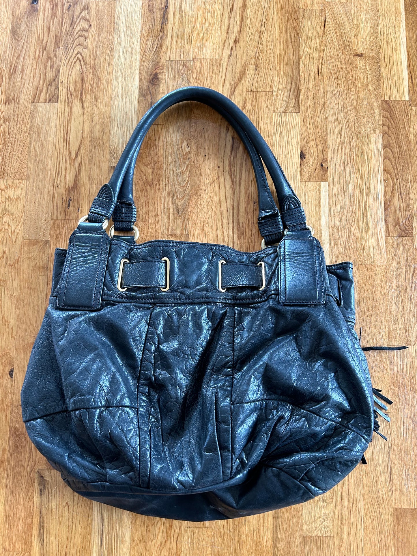 Black leather handbag