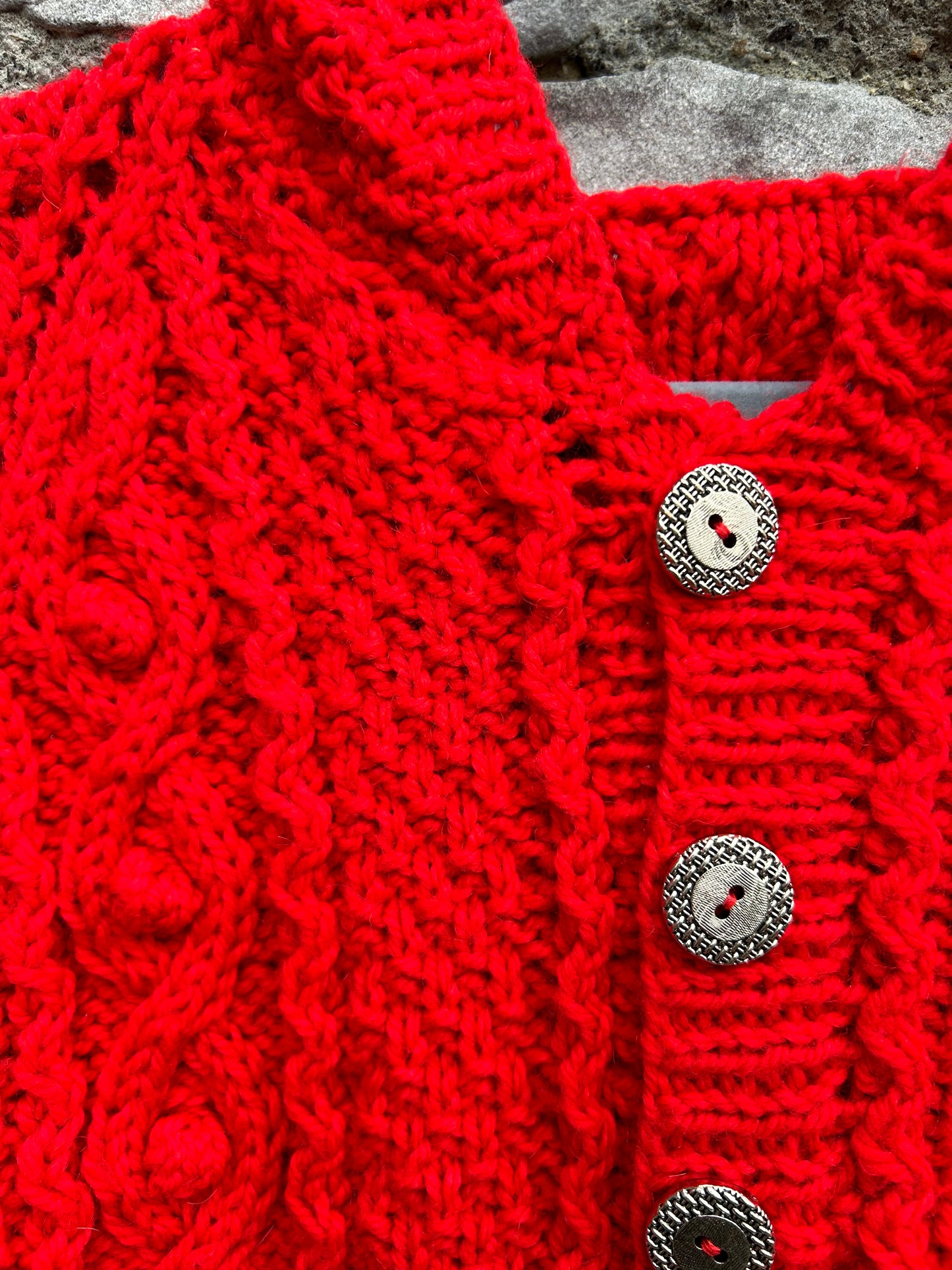 Red Aran style hooded cardigan   5y (110cm)