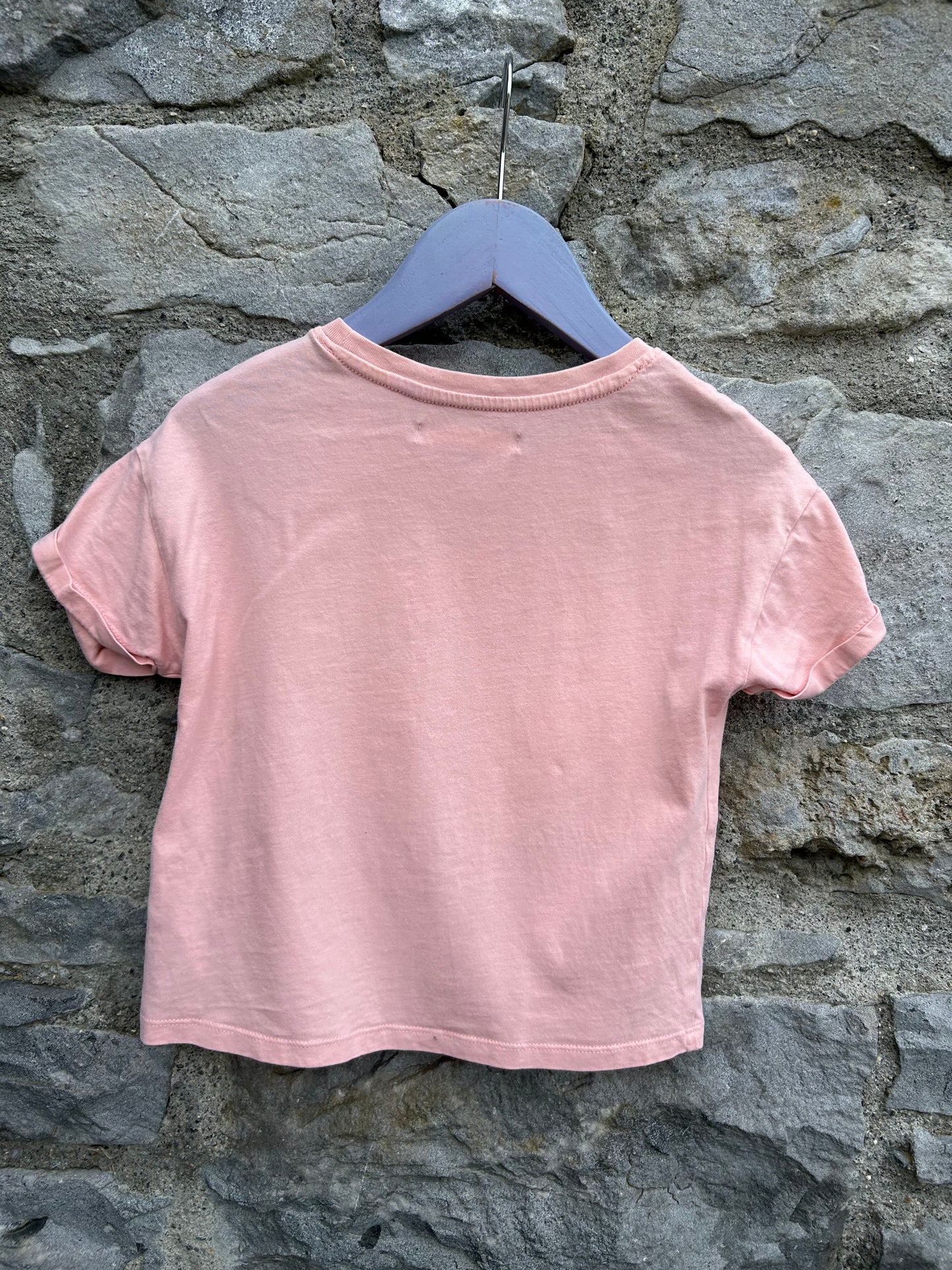 Peach sequin heart cropped T-shirt  5-6y (110-116cm)