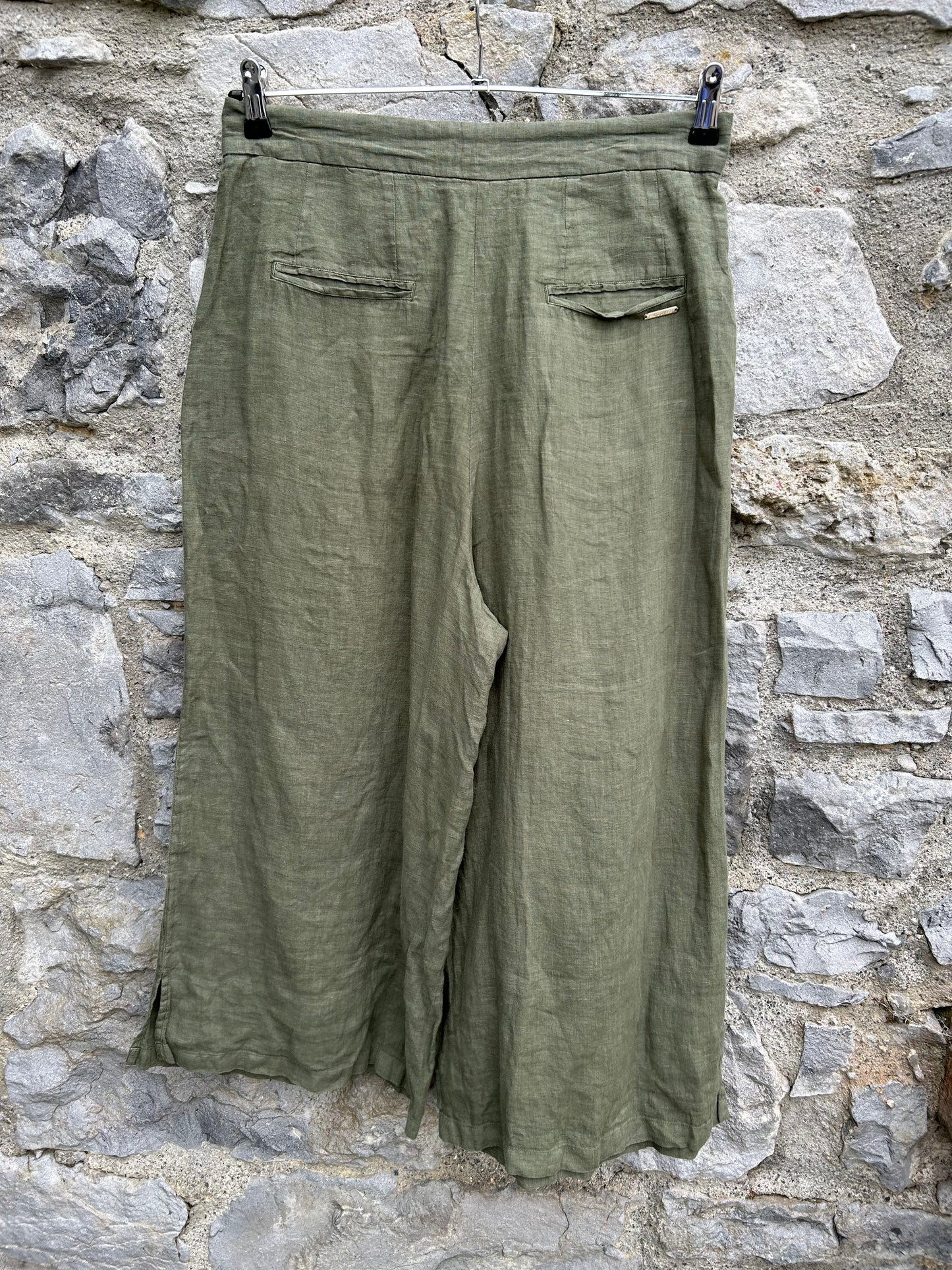 Khaki wide leg cropped pants uk 14