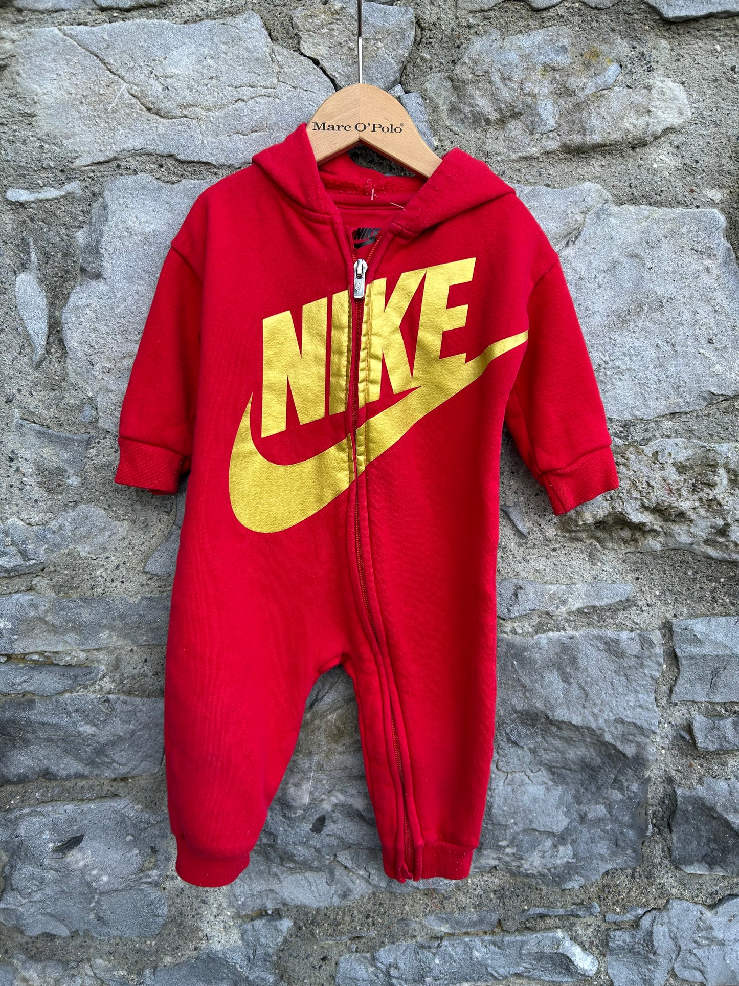 Red hooded sweat onesie 6-9m (68-74cm)