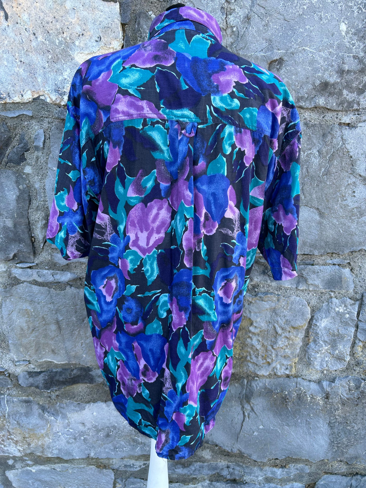 80s Blue&purple flowers shirt Medium