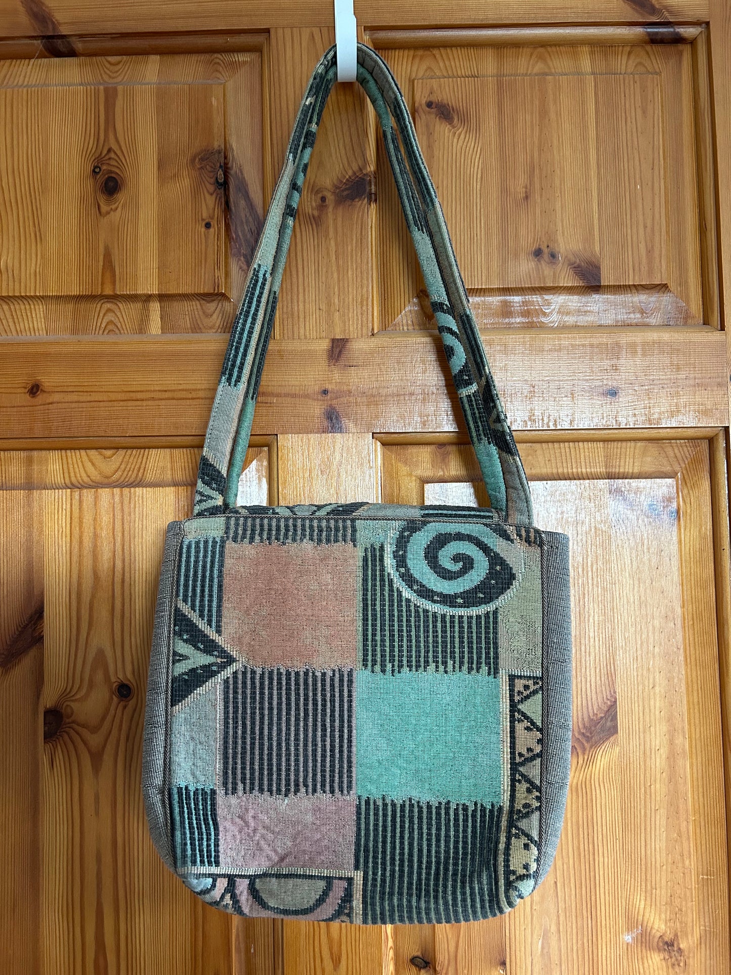 Green&brown with jade button bag