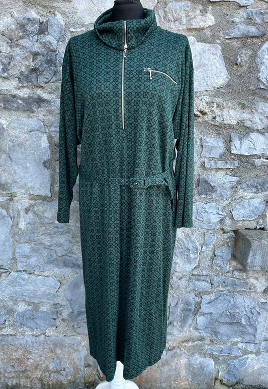 80s green patterned dress uk 14-16