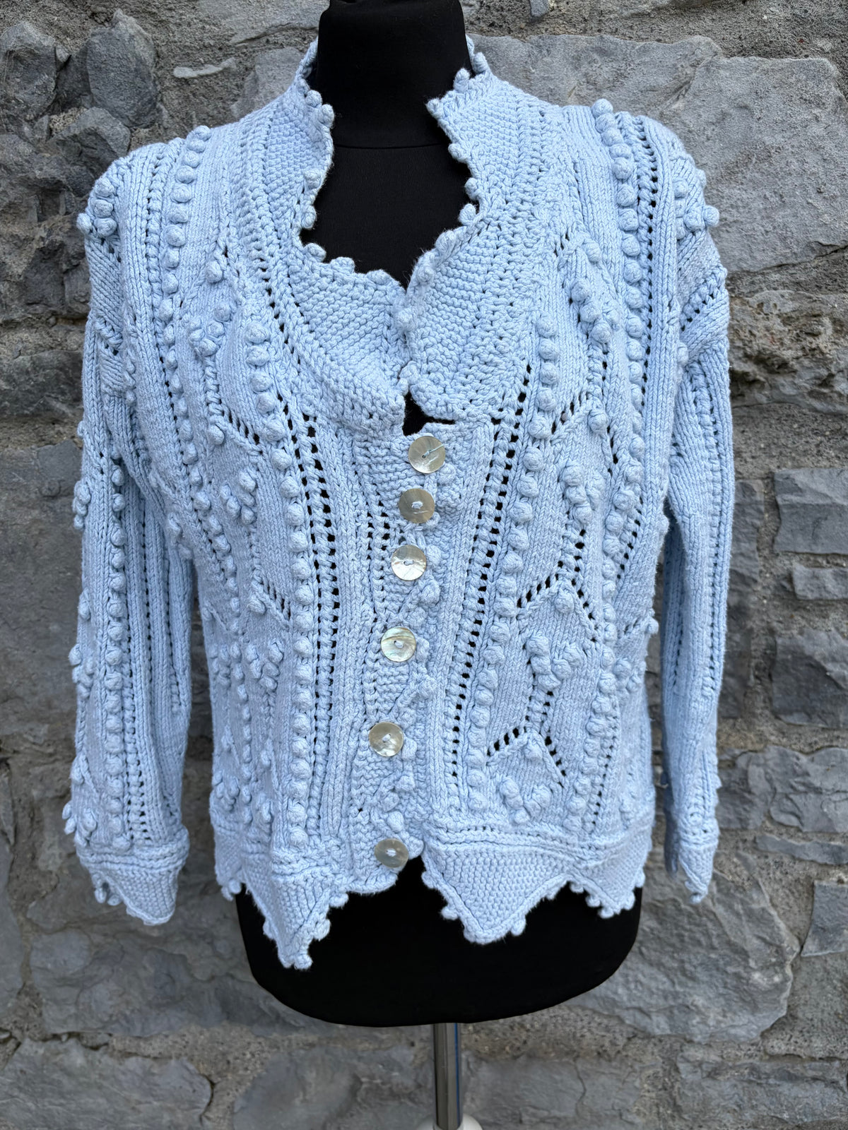 90s light blue pointelle heavy knit cardigan uk 8-10
