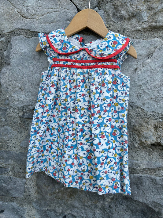 Flowers dots blue dress  3-6m (62-68cm)