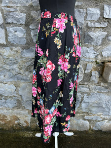 80s pink flowers black skirt uk 8-10