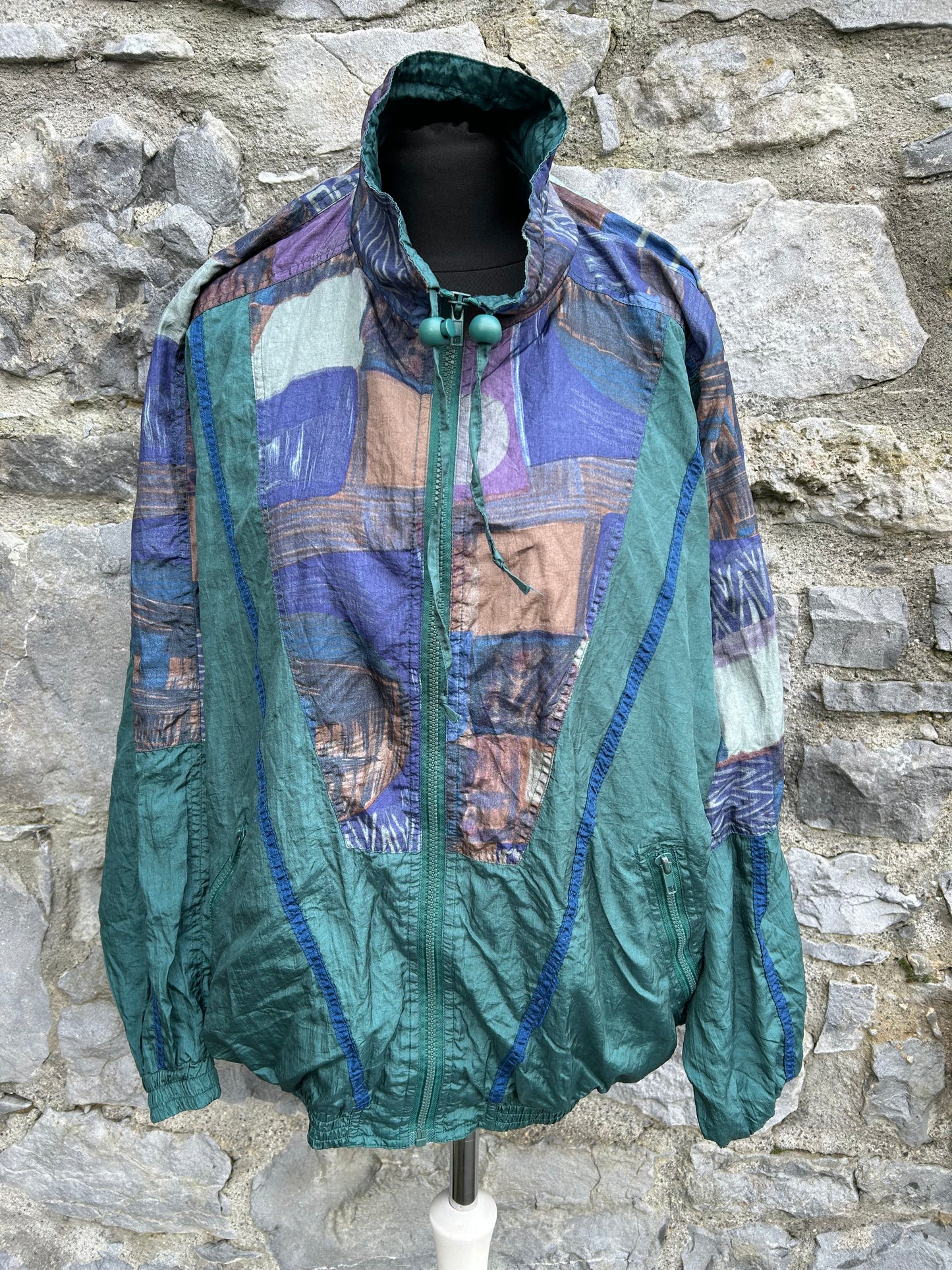 80s abstract green sport jacket Medium