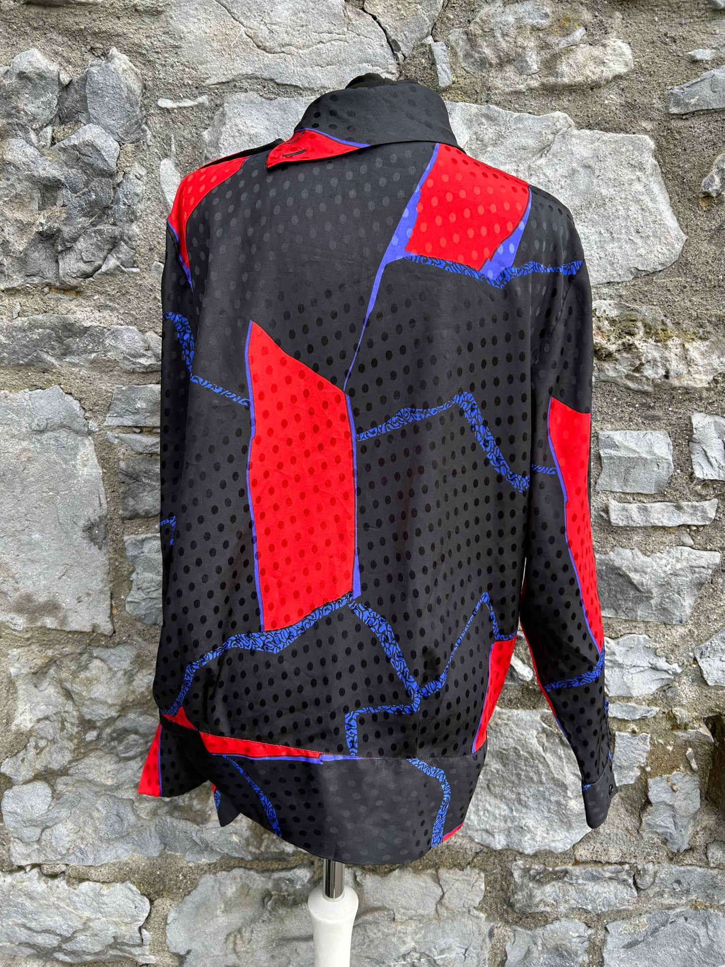 80s Red&black geometric blouse uk 12