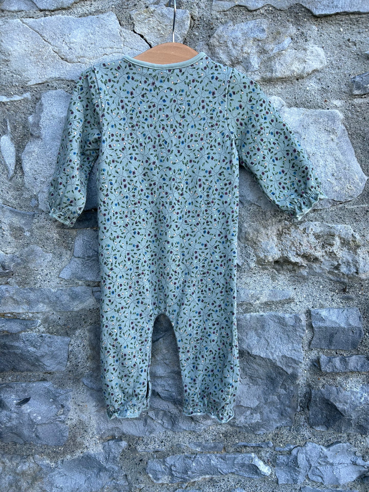 Green floral sweat onesie  6-9m (68-74cm)