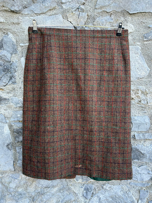 90s brown check woolly skirt uk 14-16