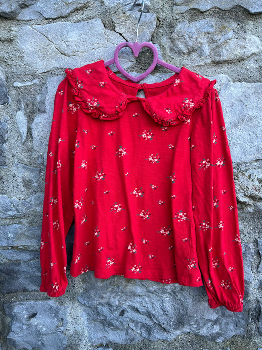 Red floral top with big collar  7-8y (122-128cm)