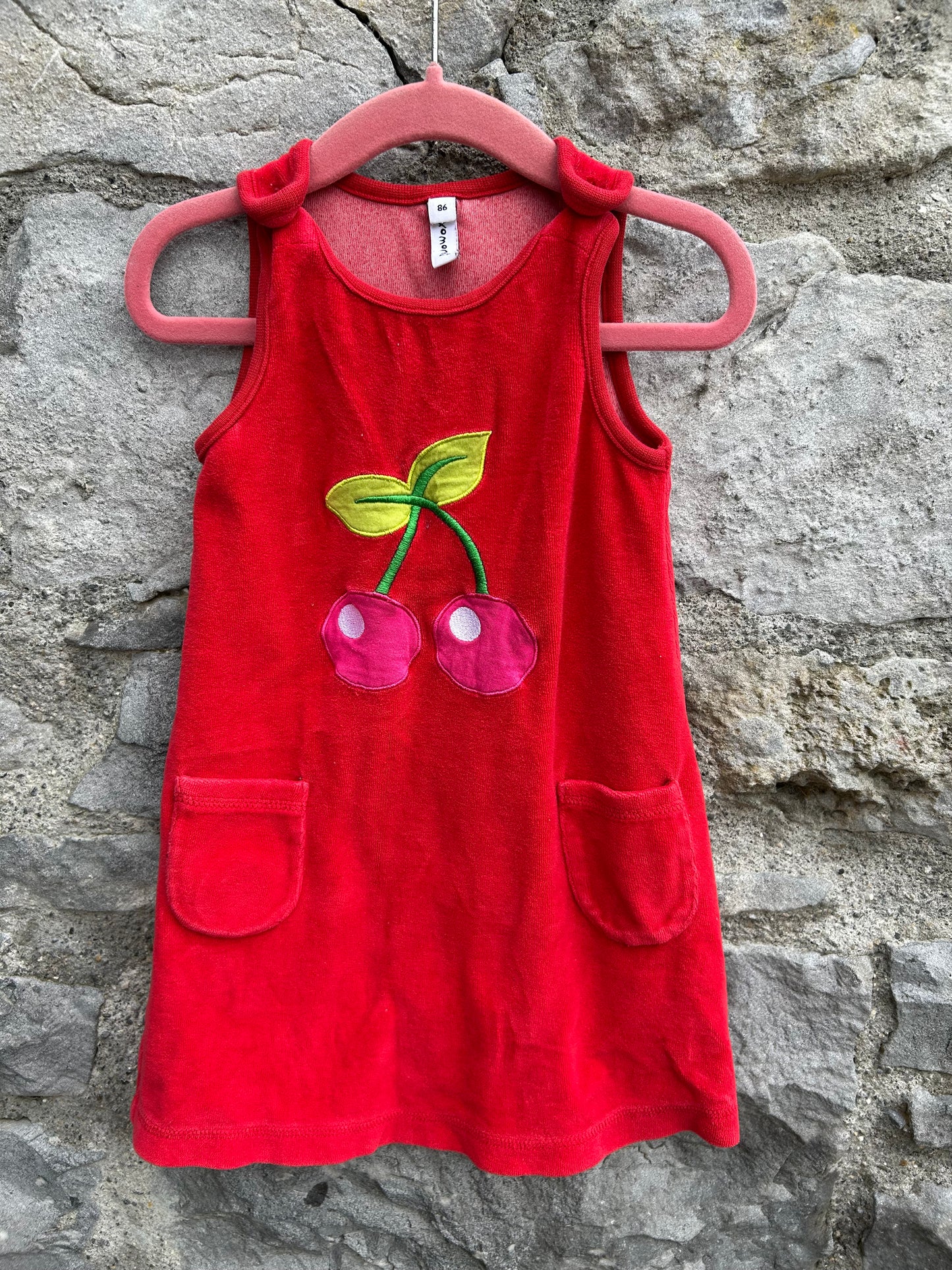 Cherries red velour pinafore 12-18m (80-86cm)