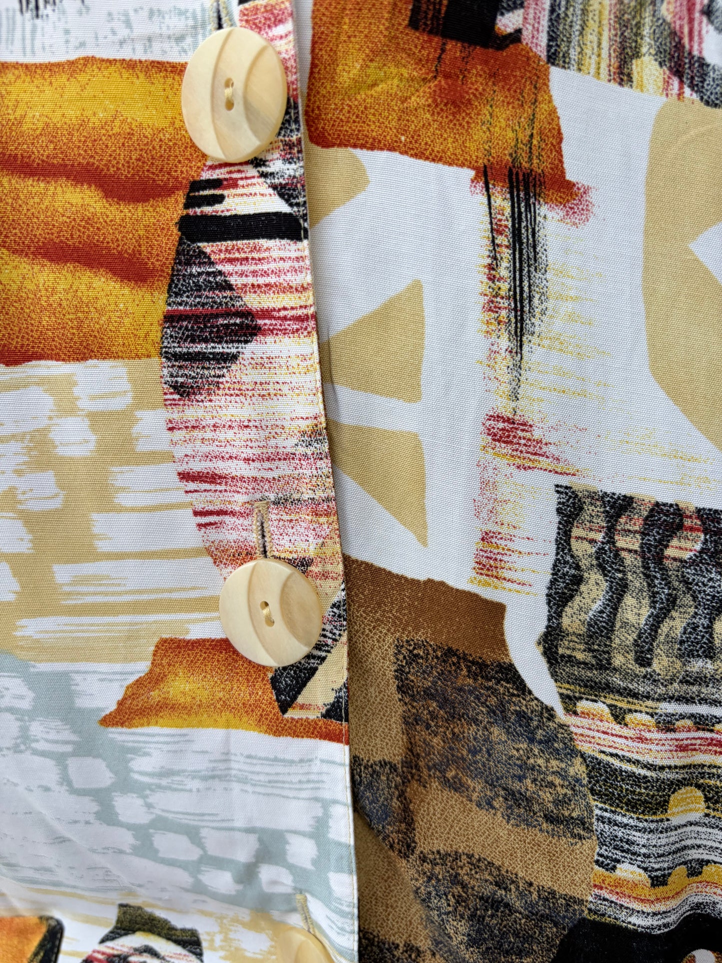 80s abstract patchwork beige& brown blouse uk 16