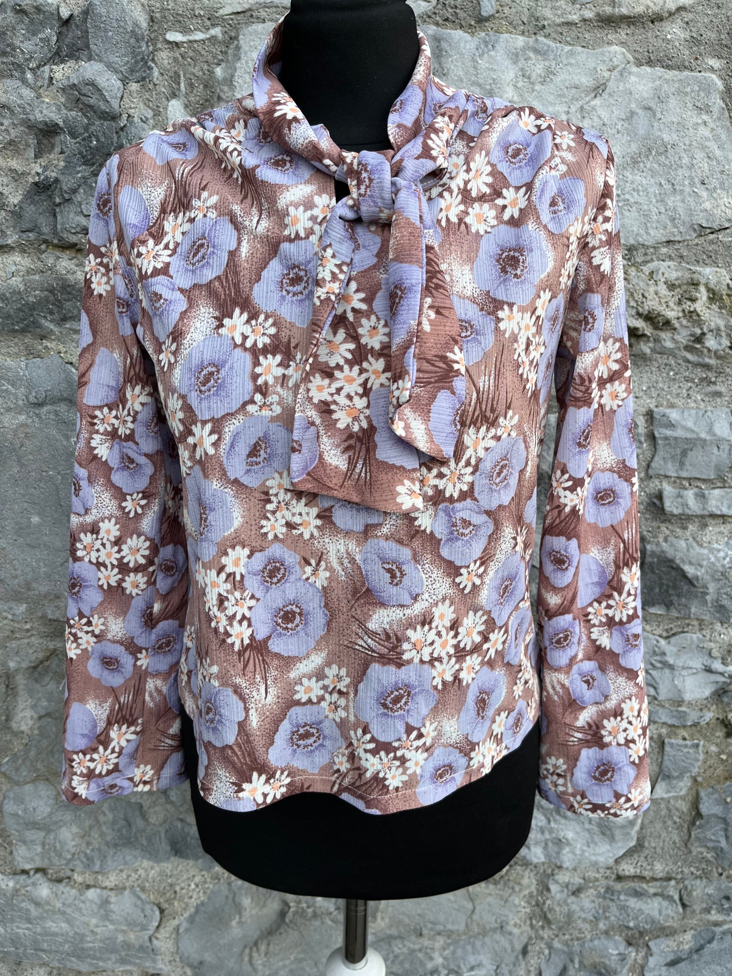 80s floral brown top uk 8-10