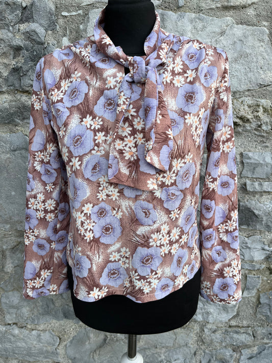 80s floral brown top uk 8-10