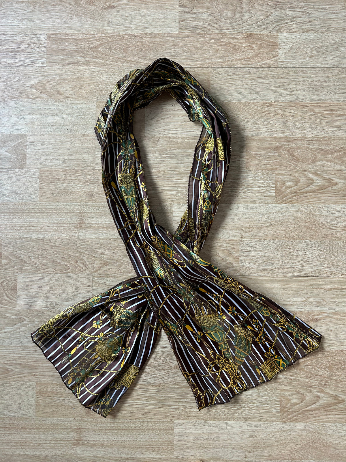 Brown stripy and tassel scarf