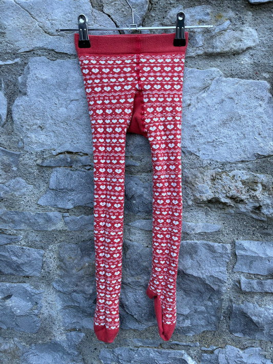 Hearts red tights  2-4y (92-104cm)