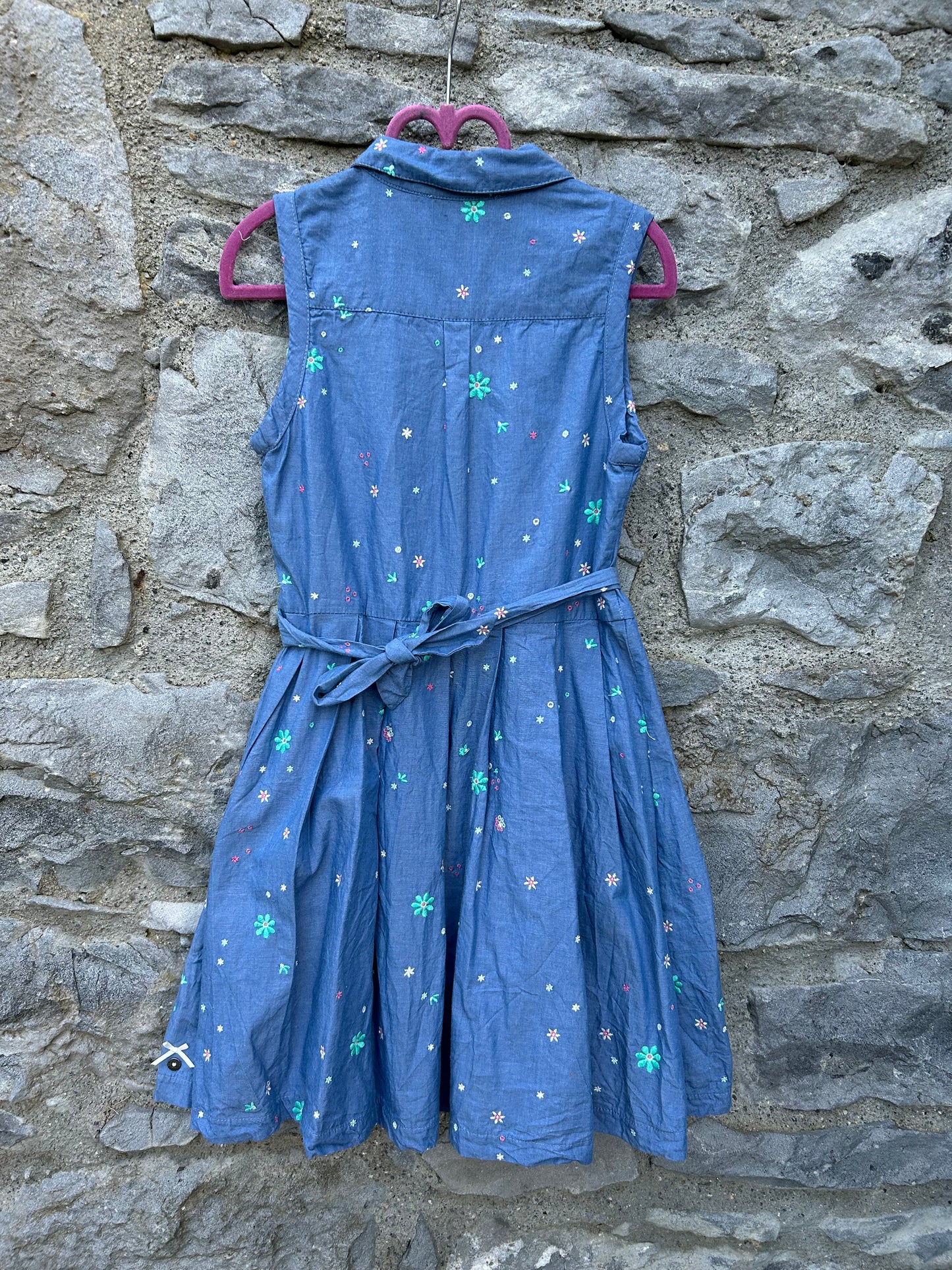 Blue embroidered flowers dress  7-8y (122-128cm)