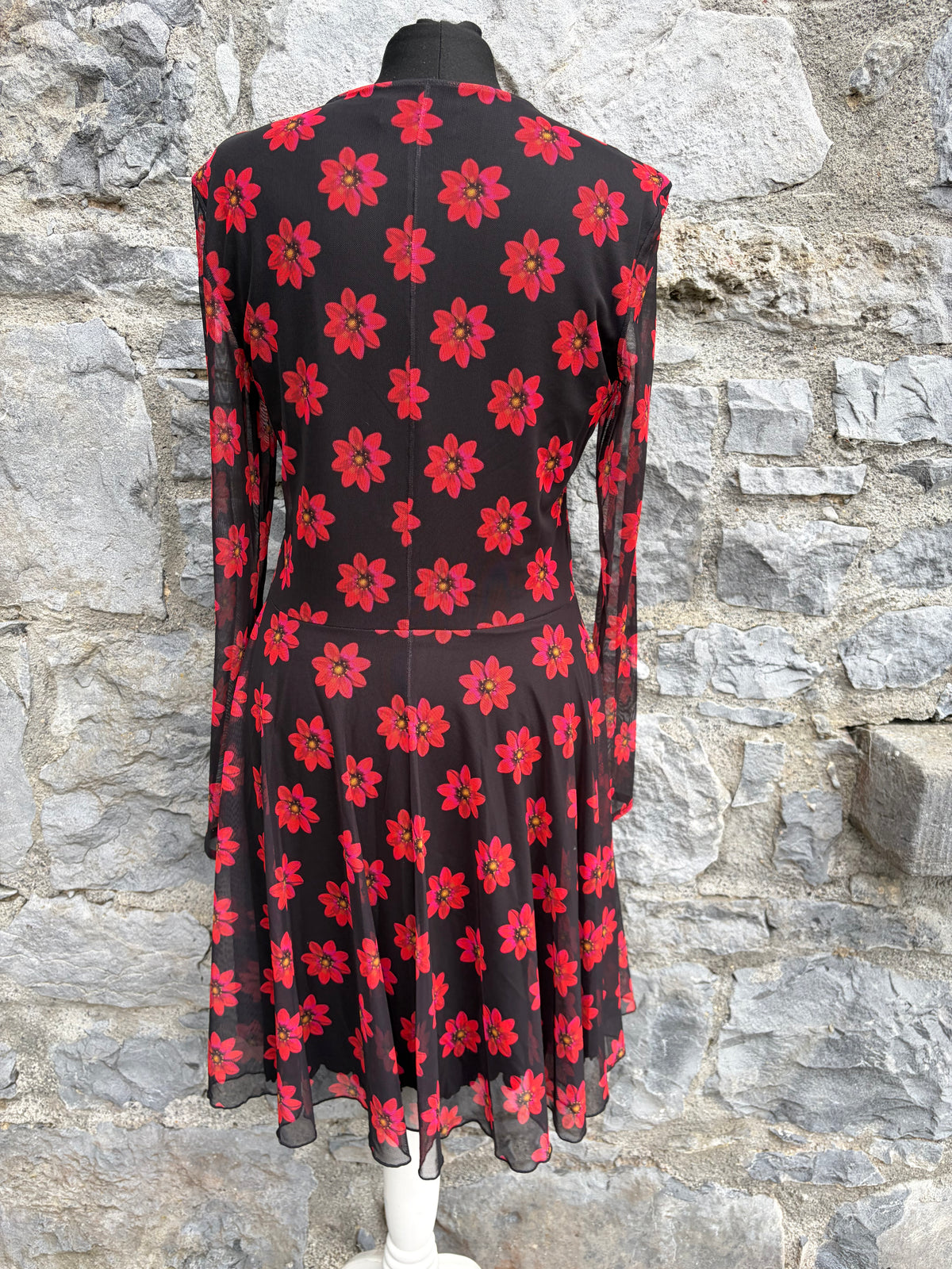Red flowers black dress uk 10