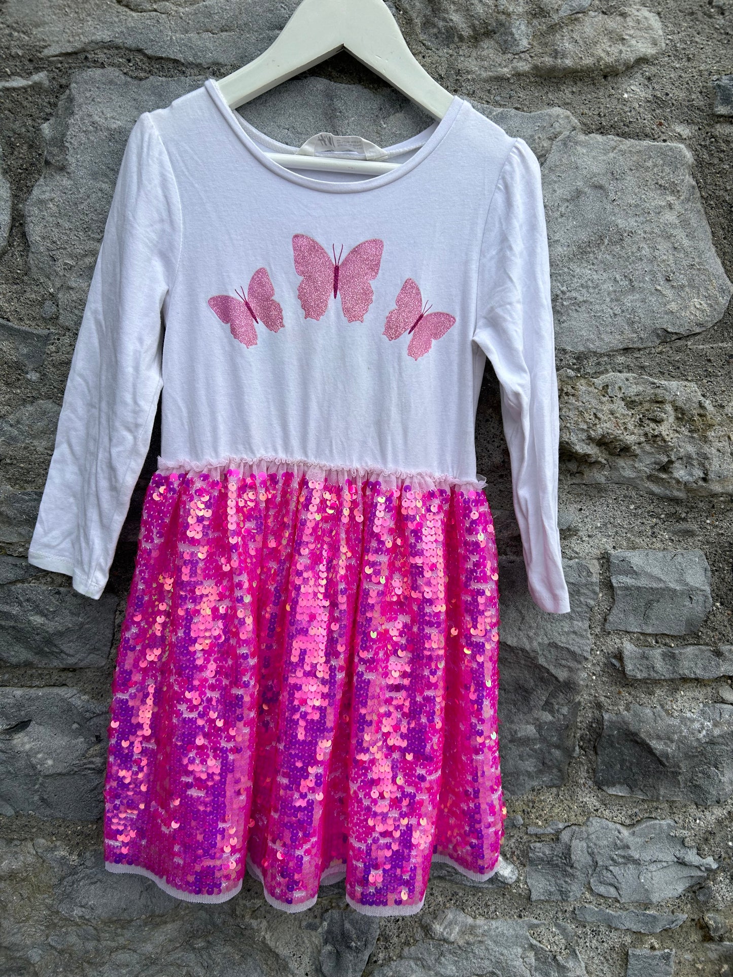 Butterflies&pink sequins dress  5-6y (110-116cm)