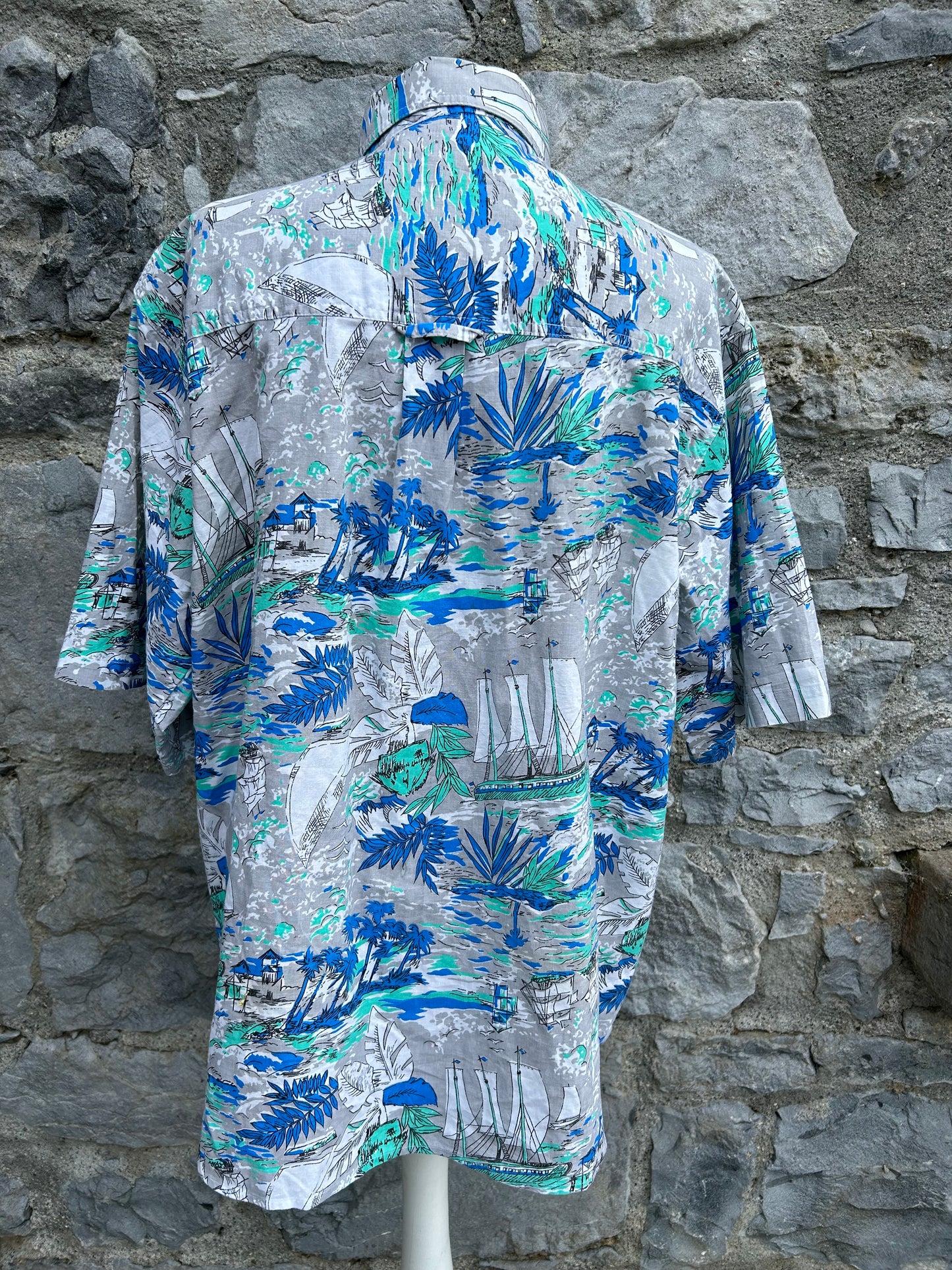 90s island&boat shirt M/L