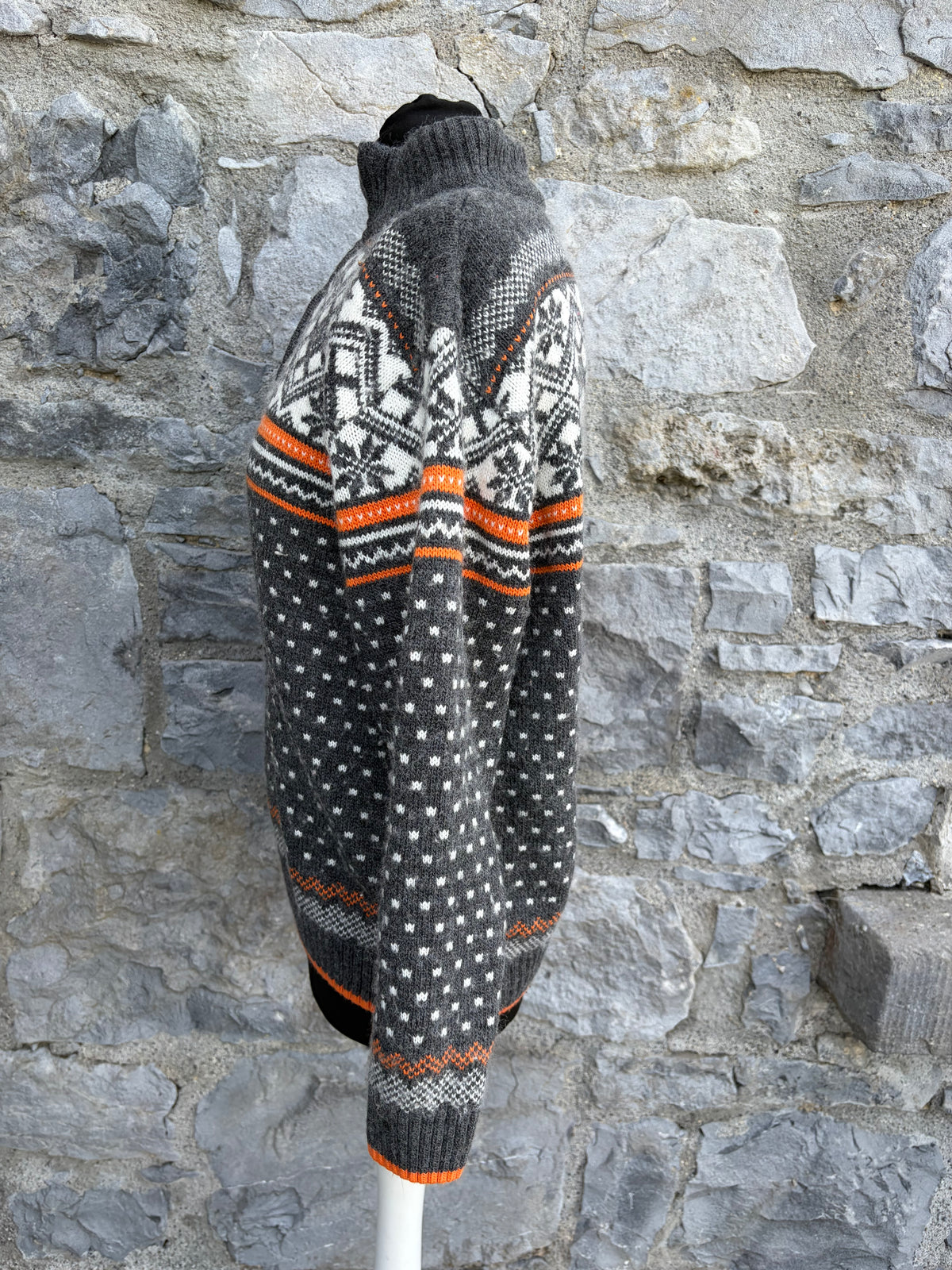 Gray quarter-zip Norwegian-style wool jumper Small