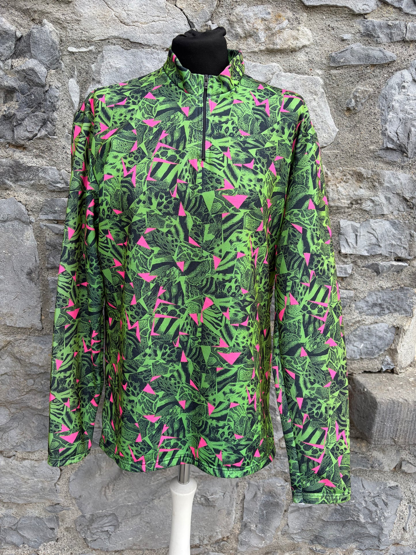 Green&pink abstract geometric half-zip sweatshirt uk 14
