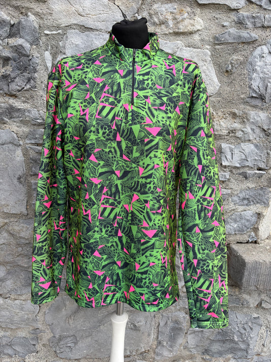 Green&pink abstract geometric half-zip sweatshirt uk 14