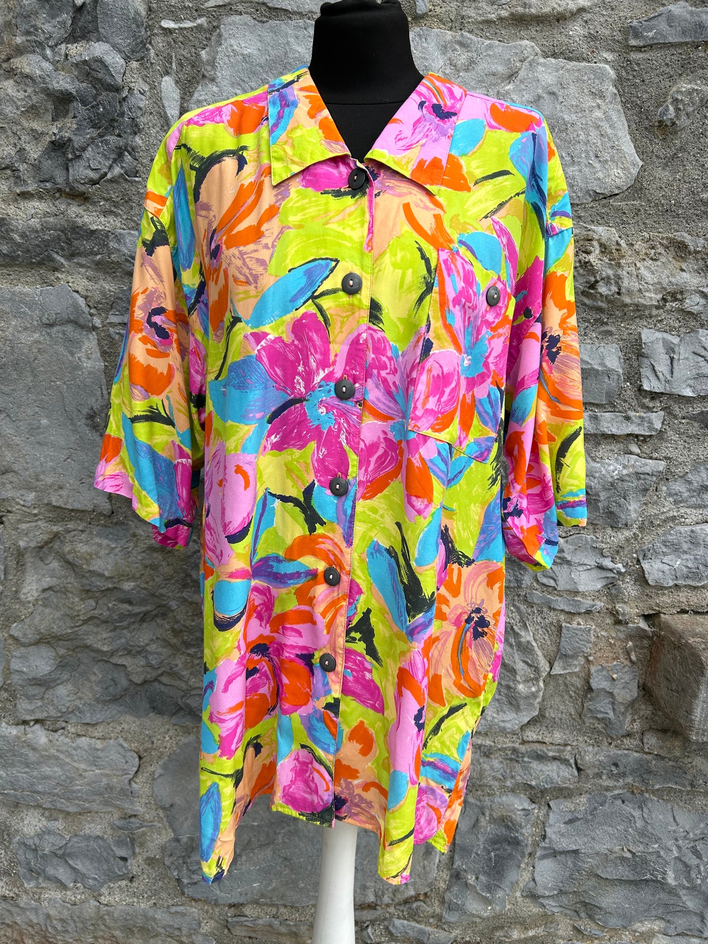 80s colourful floral shirt uk 16-18