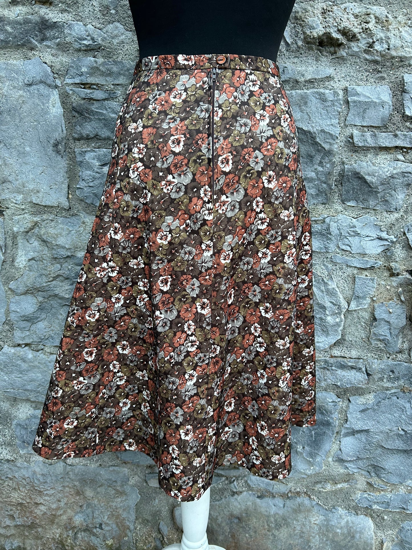 80s brown floral skirt uk 8