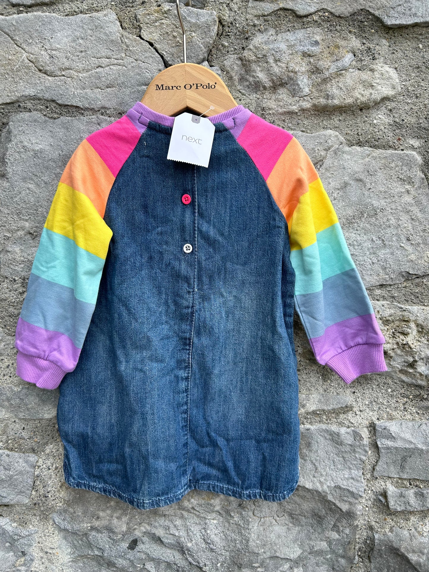 Denim dress with rainbow sleeves  12-18m (80-86cm)