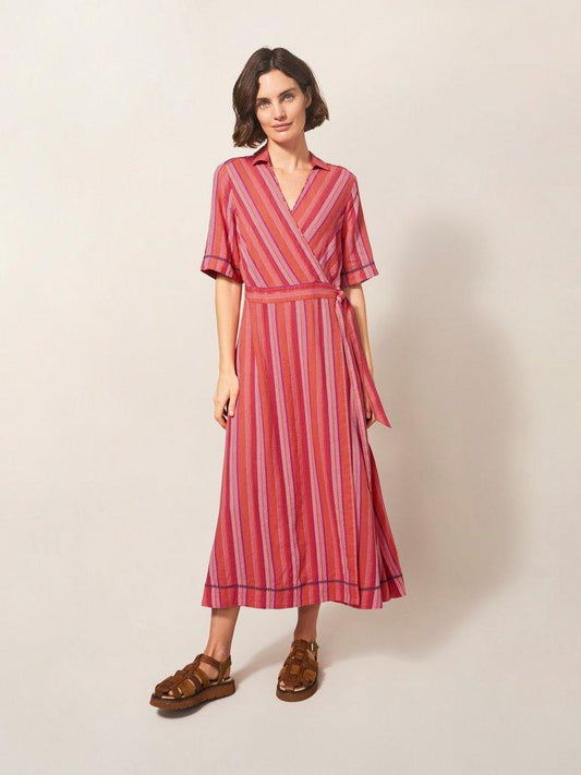 Felicity' striped pink wrap dress uk 12