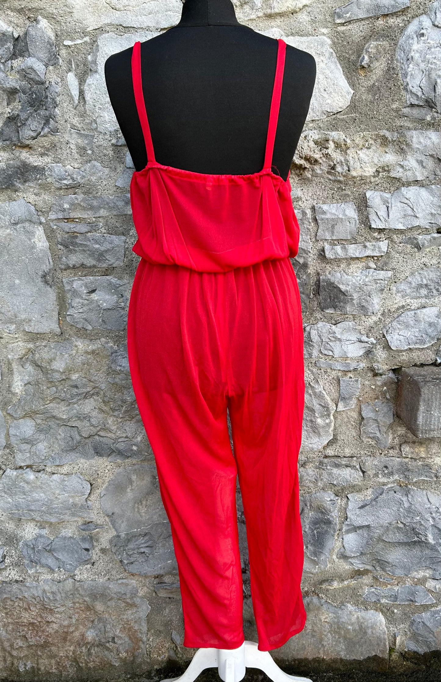 80s red sheer jumpsuit uk 12