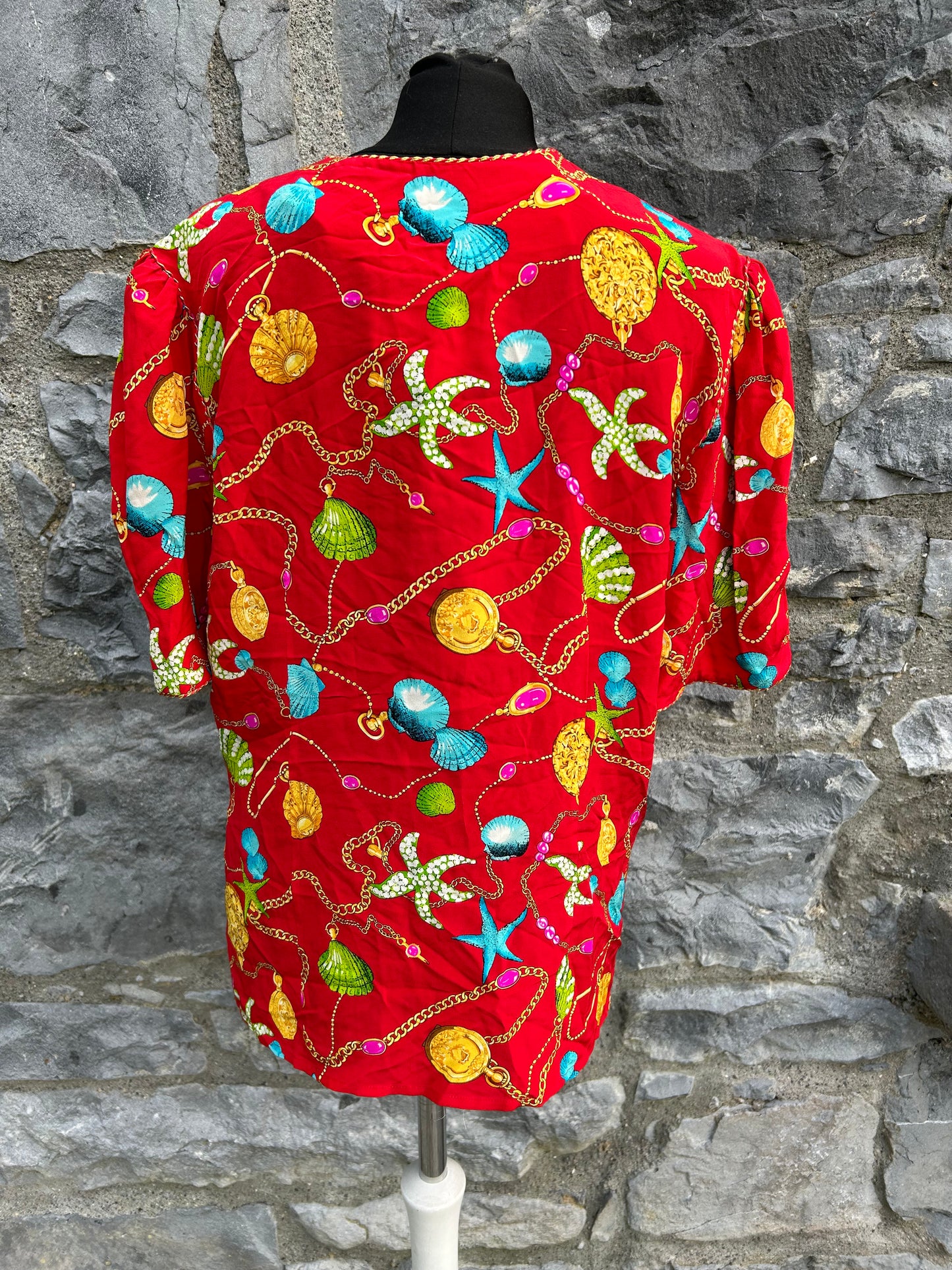 80s shells&chain red blouse uk 14