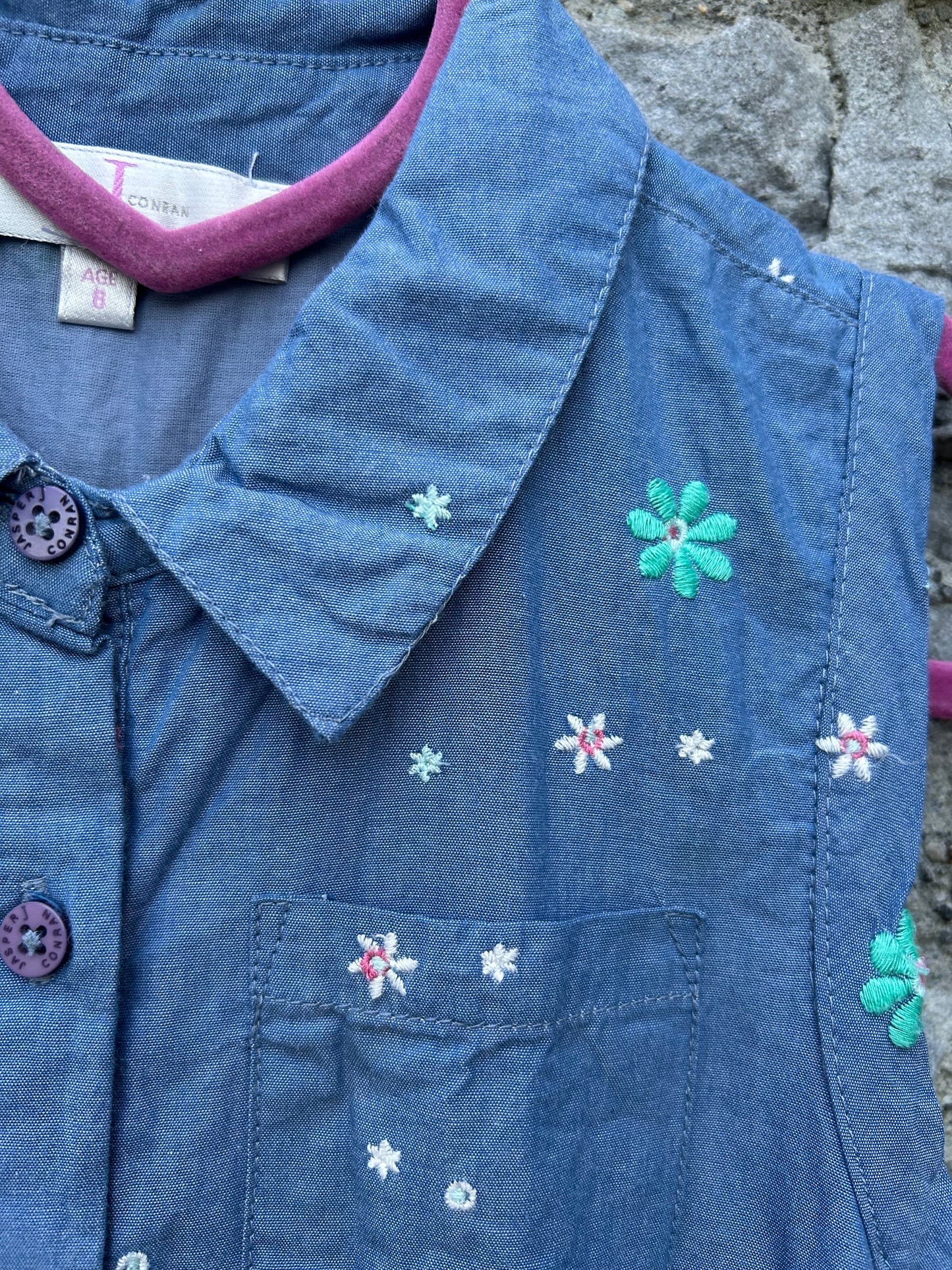 Blue embroidered flowers dress  7-8y (122-128cm)