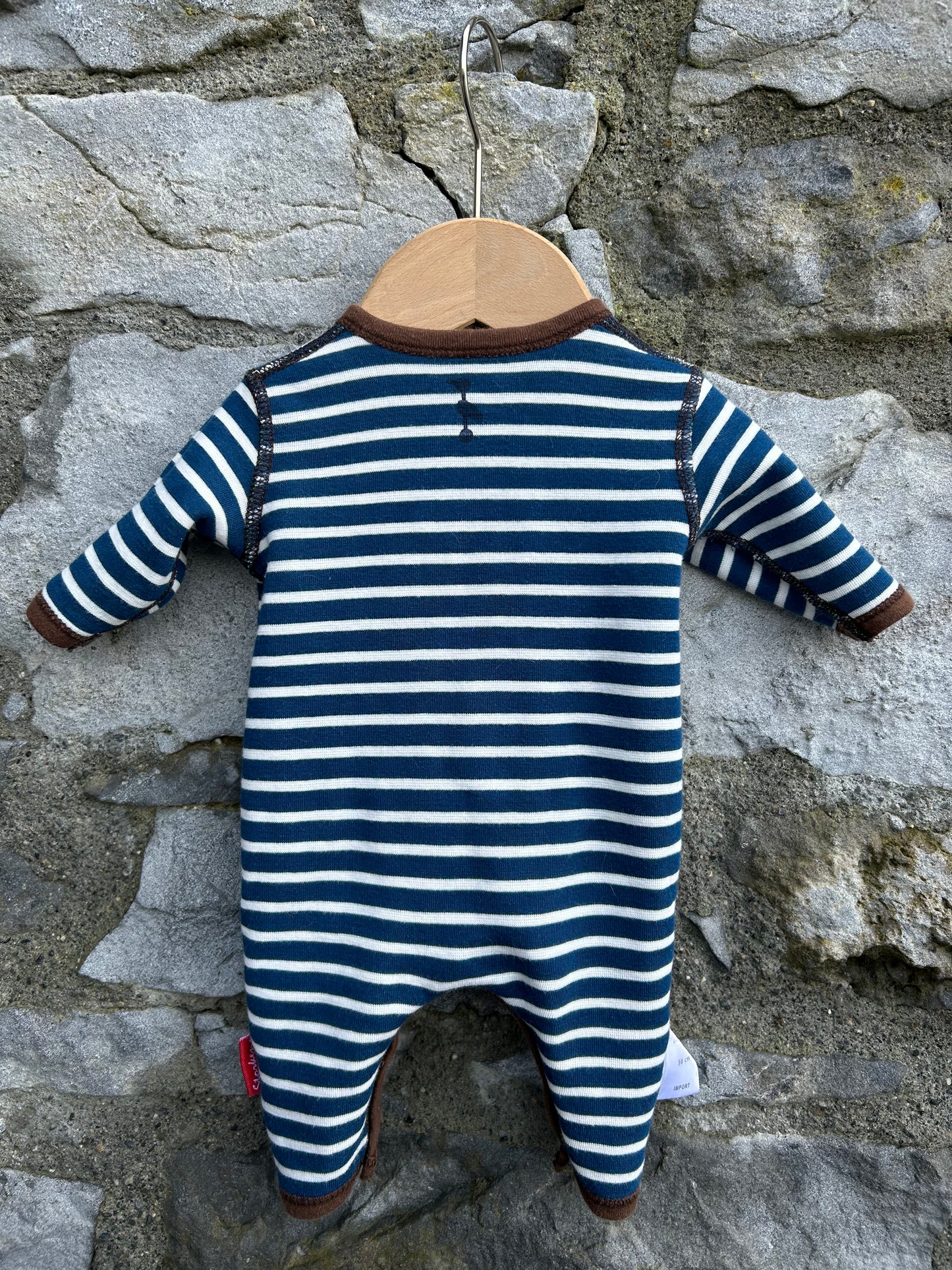 Reversible Green&blue stripy onesie  newborn (50cm)