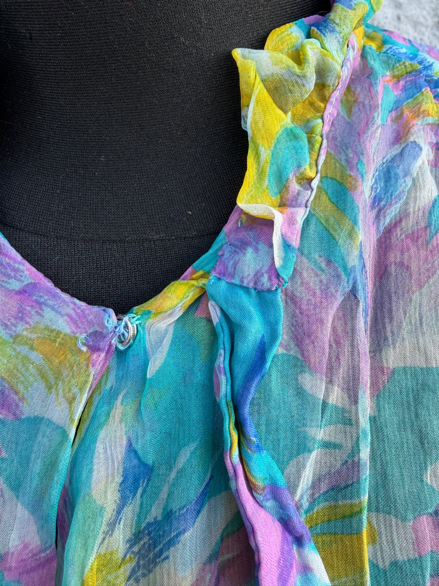 80s sheer floral cropped shirt uk 8