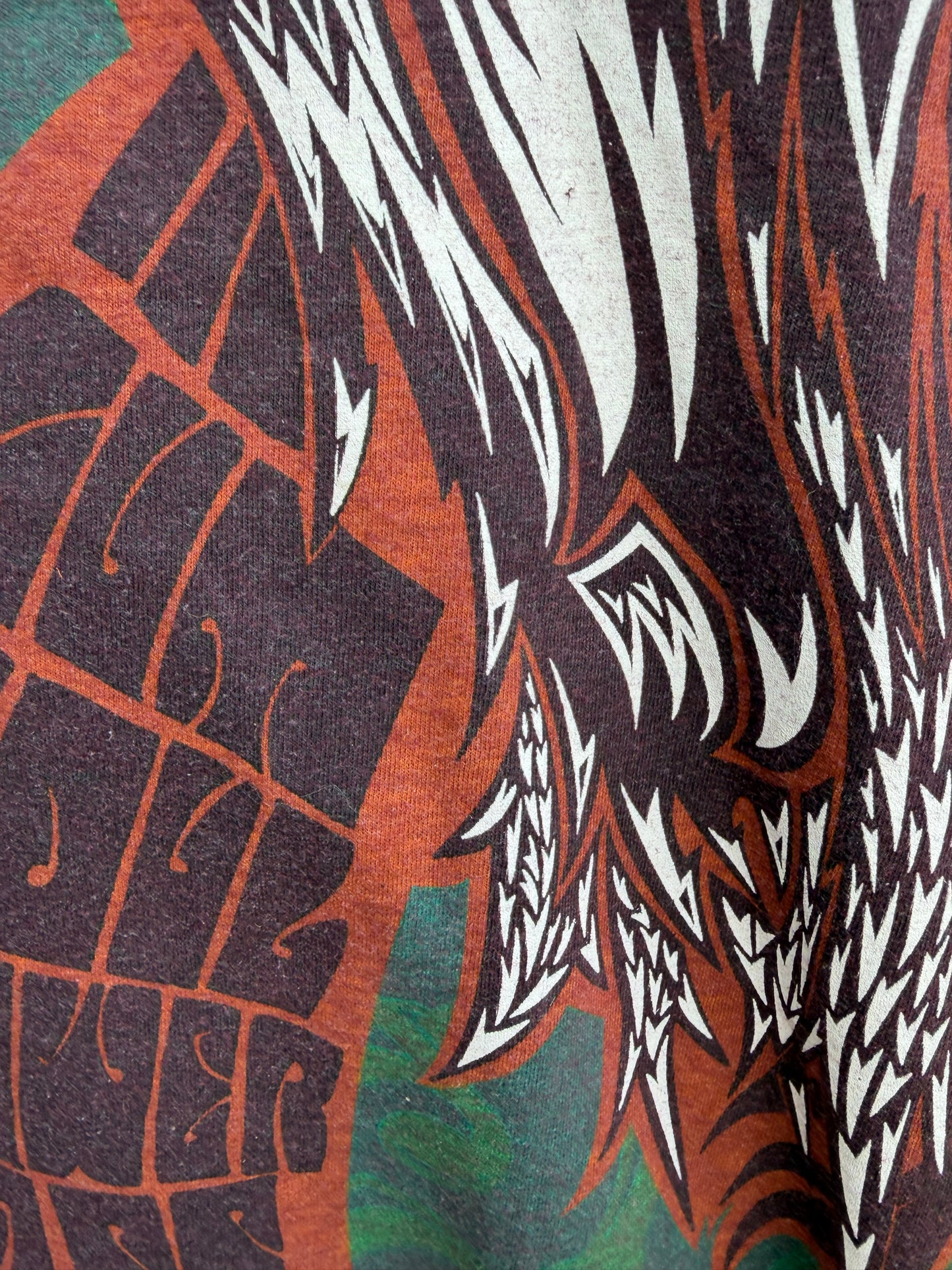 Tribal-style bird maroon T-shirt Small