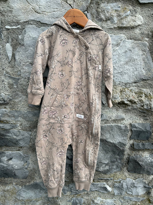 Beige floral hooded onesie  9-12m (74-80cm)