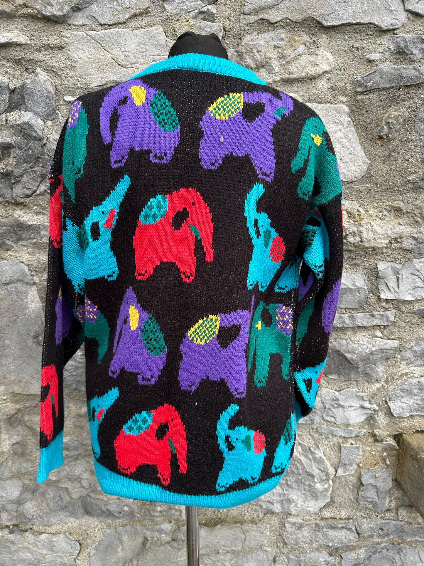 80s colourful elephants jumper   uk 6-8