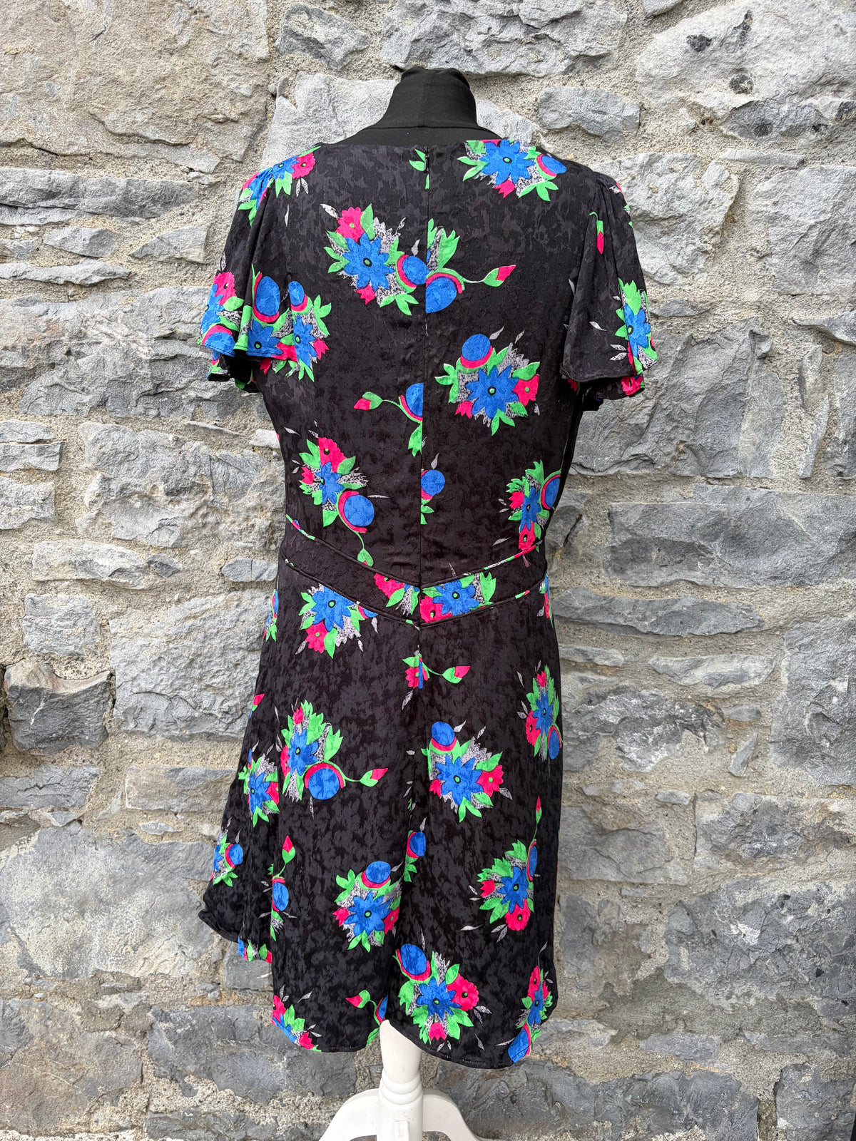 90s black jacquard floral dress uk 12